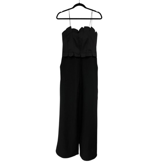 Zara Womens Jumpsuit Medium M Black Crepe Wide-Leg Spaghetti Straps 8741/275 NWT - Picture 2 of 9